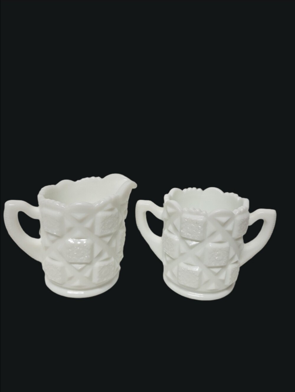 Vintage Authentic Westmoreland Handmade Milk Glass Open Sugar and Creamer Set